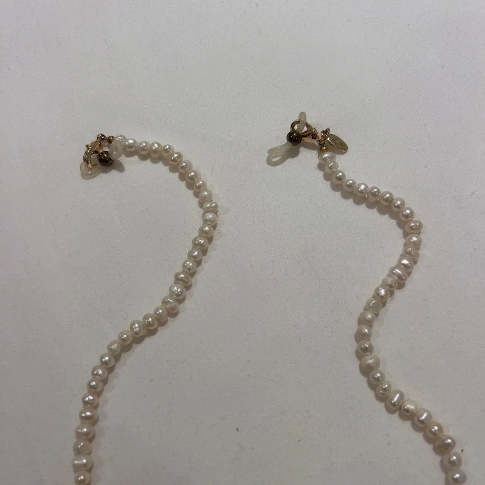 Freshwater Pearl Eyeglass or Mask Chain Necklace Gold Tone Clasps